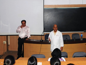 Dr. Hariparkash, Ex- Head AIIMS, Dental Wing, introducing Dr. Sanjay Arora to the Dentists for their training into TMJ dentistry at ITS dental College.